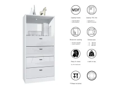 Vladon cómoda Pino V3, aparador con 4 cajones y 1 compartimento abierto, Blanco mate/Roble natural sin LED (56 x 125 x 36 cm)