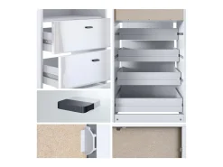 Vladon cómoda Pino V3, aparador con 4 cajones y 1 compartimento abierto, Blanco mate/Blanco de alto brillo sin LED (56 x 125 x 36 cm)