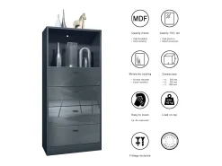 Vladon cómoda Pino V3, aparador con 4 cajones y 1 compartimento abierto, antracita mate/Negro de alto brillo con iluminación LED RVB (56 x 125 x 36 cm)