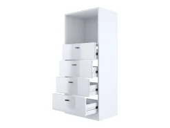 Vladon cómoda Pino V3, aparador con 4 cajones y 1 compartimento abierto, Blanco mate/Gris de alto brillo sin LED (56 x 125 x 36 cm)