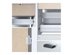 Vladon cómoda Pino V1, mesilla de noche con 2 cajones y 1 compartimento abierto, blanco mate/Blanco de alto brillo con iluminación LED RVB (56 x 67,5 x 36 cm)
