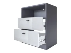 Vladon cómoda Pino V1, mesilla de noche con 2 cajones y 1 compartimento abierto, antracita mate/Blanco mate con iluminación LED RVB (56 x 67,5 x 36 cm)
