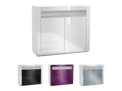 Vladon Cómoda Valencia, Cajonera con 2 Puertas y 1 Compartimento abierto, Blanco mate/zarzamora de alto brillo/blanco de alto brillo (108 x 92 x 40 cm)