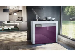 Vladon Cómoda Valencia, Cajonera con 2 Puertas y 1 Compartimento abierto, Blanco mate/zarzamora de alto brillo/blanco de alto brillo (108 x 92 x 40 cm)