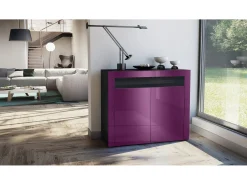 Vladon Cómoda Valencia, Cajonera con 2 Puertas y 1 Compartimento abierto, Negro mate/zarzamora de alto brillo/zarzamora de alto brillo (108 x 92 x 40 cm)