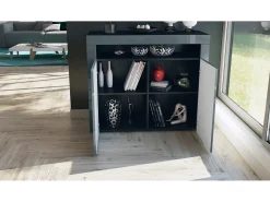 Vladon Cómoda Valencia, Cajonera con 2 Puertas y 1 Compartimento abierto, Negro mate/zarzamora de alto brillo/negro de alto brillo (108 x 92 x 40 cm)