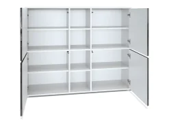 Vladon Highboard Cuba V3, blanco mate/mezclilla mate con LED - Aparador moderno con 12 compartimentos (130,5 x 105,5 x 35,5 cm)