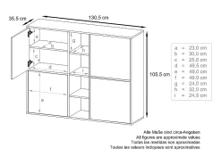 Vladon Highboard Cuba V3, blanco mate/roble natural - Aparador moderno con 12 compartimentos (130,5 x 105,5 x 35,5 cm)