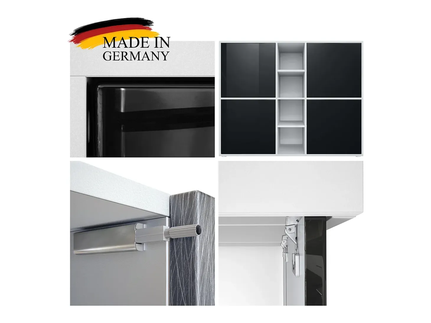 Vladon Highboard Cuba V3, negro mate/gris claro satinado con LED - Aparador moderno con 12 compartimentos (130,5 x 105,5 x 35,5 cm)