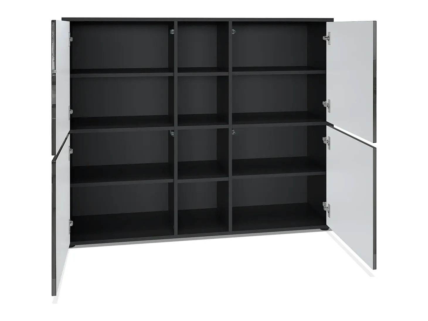 Vladon Highboard Cuba V3, negro mate/blanco mate con LED - Aparador moderno con 12 compartimentos (130,5 x 105,5 x 35,5 cm)