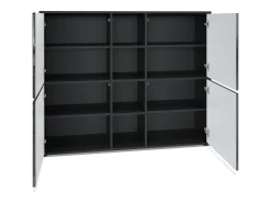Vladon Highboard Cuba V3, negro mate/negro de alto brillo - Aparador moderno con 12 compartimentos (130,5 x 105,5 x 35,5 cm)