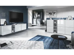Vladon Highboard Cuba V3, negro mate/gris de alto brillo - Aparador moderno con 12 compartimentos (130,5 x 105,5 x 35,5 cm)