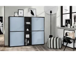 Vladon Highboard Cuba V3, negro mate/mezclilla mate - Aparador moderno con 12 compartimentos (130,5 x 105,5 x 35,5 cm)
