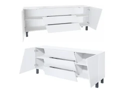 Vladon Sideboard Houston, cassettiera a 2 ante e 3 cassetti, mobile bianco opaco, frontali bianco opaco, incl. iluminación LED (178 x 57,5 x 38,5 cm)