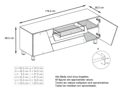 Vladon Sideboard Houston, cassettiera a 2 ante e 3 cassetti, mobile bianco opaco, frontali bianco opaco, incl. iluminación LED (178 x 57,5 x 38,5 cm)