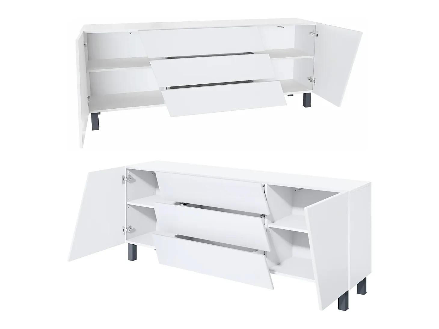 Vladon Sideboard Houston, cassettiera a 2 ante e 3 cassetti, mobile bianco opaco, frontali bianco opaco (178 x 69,5 x 38,5 cm)