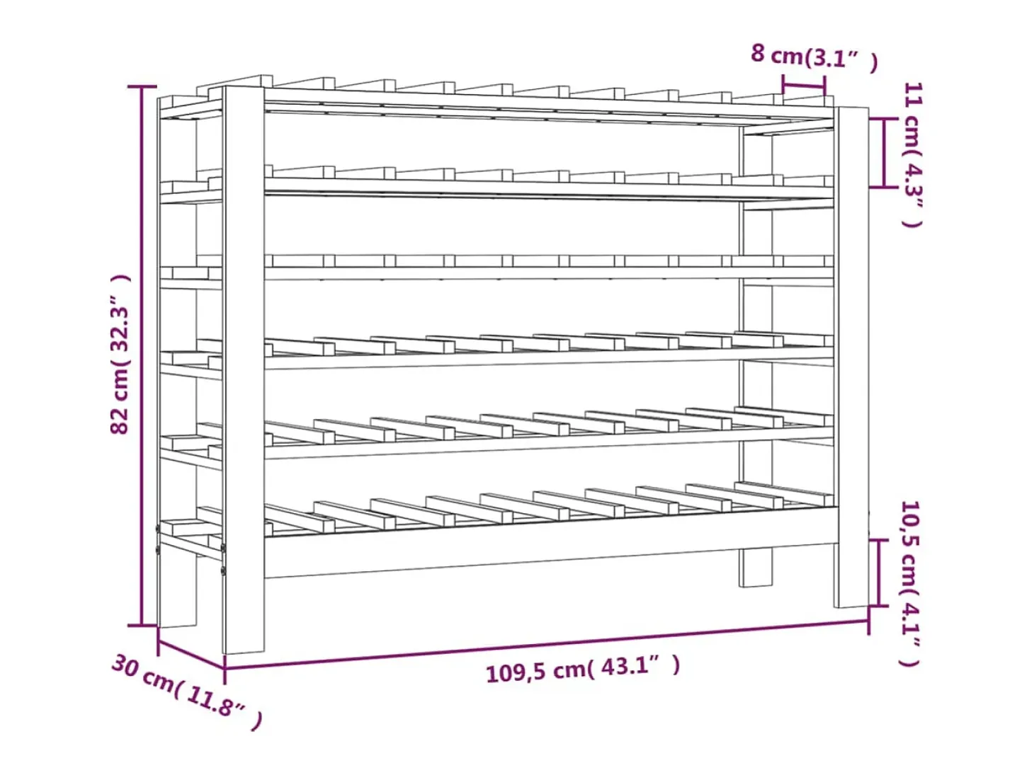Weymouth Botellero madera maciza de pino 109,5x30x82 cm
