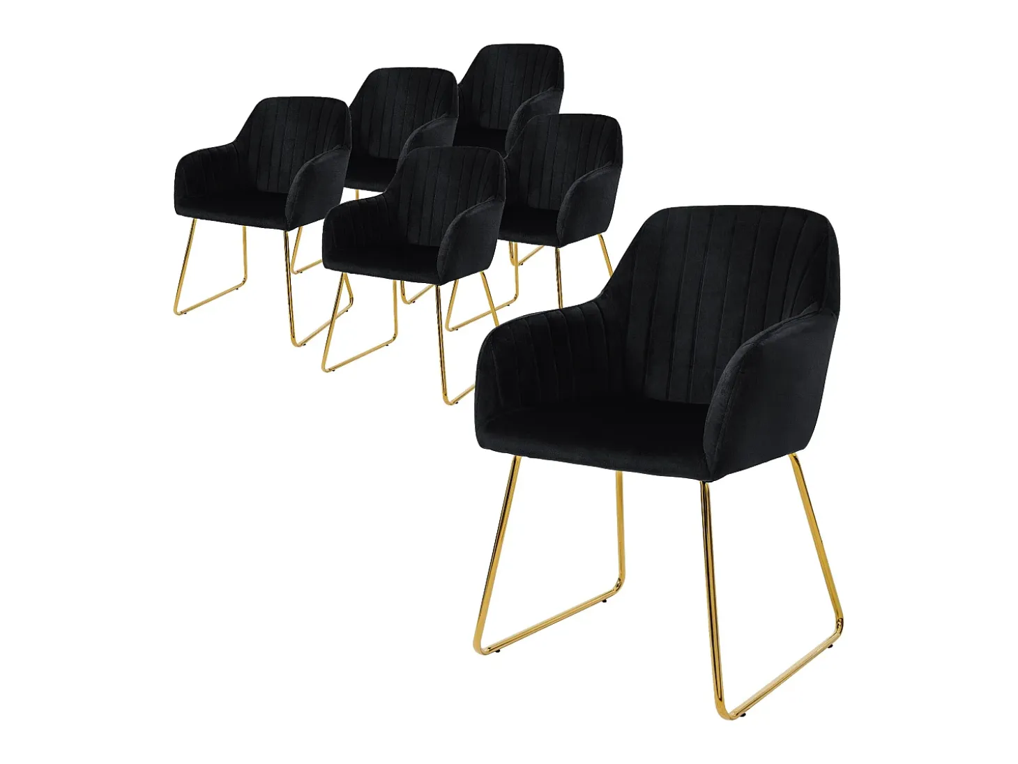 6x Silla de comedor/salón asiento ergonómico terciopelo negro patas de metal