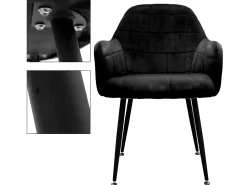 4x Sillas de comedor oficina retro asiento terciopelo tapizado negro patas metal