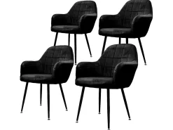 4x Sillas de comedor oficina retro asiento terciopelo tapizado negro patas metal