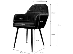 4x Sillas de comedor oficina retro asiento terciopelo tapizado negro patas metal