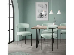 6x sillas de comedor tejido teddy verde asientos de polipiel y patas de metal