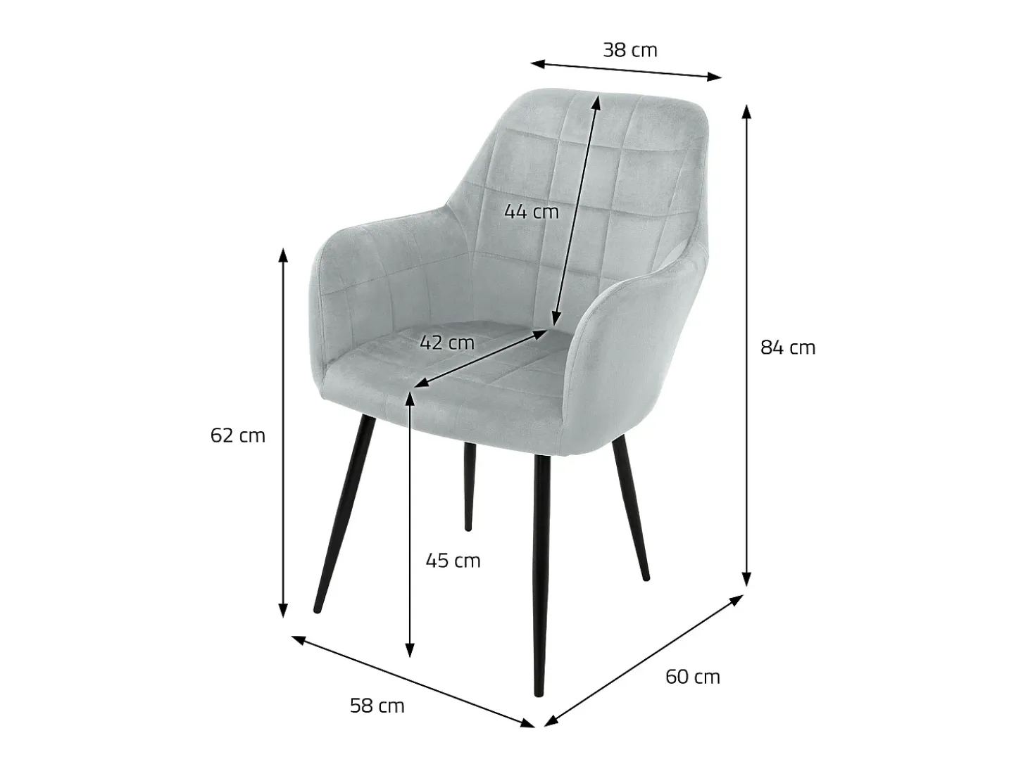 4x Sillón mueble de comedor oficina gris asientos sofá retro tapizado acolchado