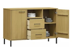 Zapatero patas de metal OSLO madera maciza marrón 113x40x77 cm