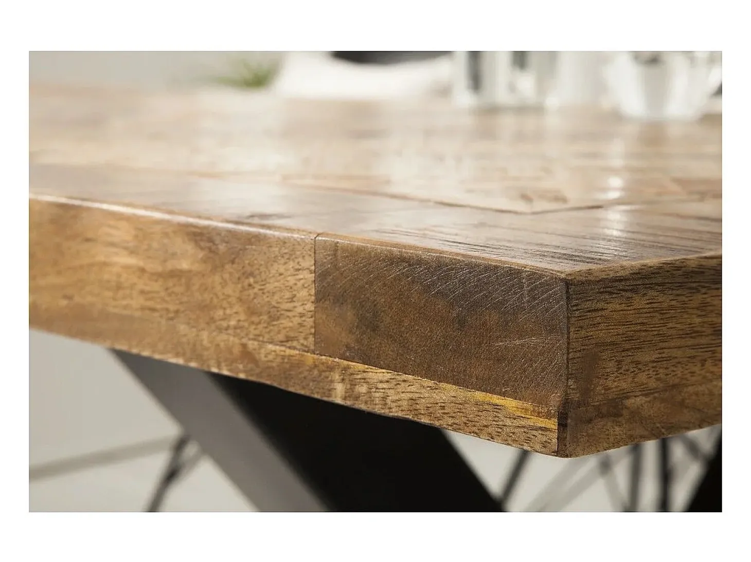 ZAREL 200 cm – Tablero de madera maciza de mango y metal negro