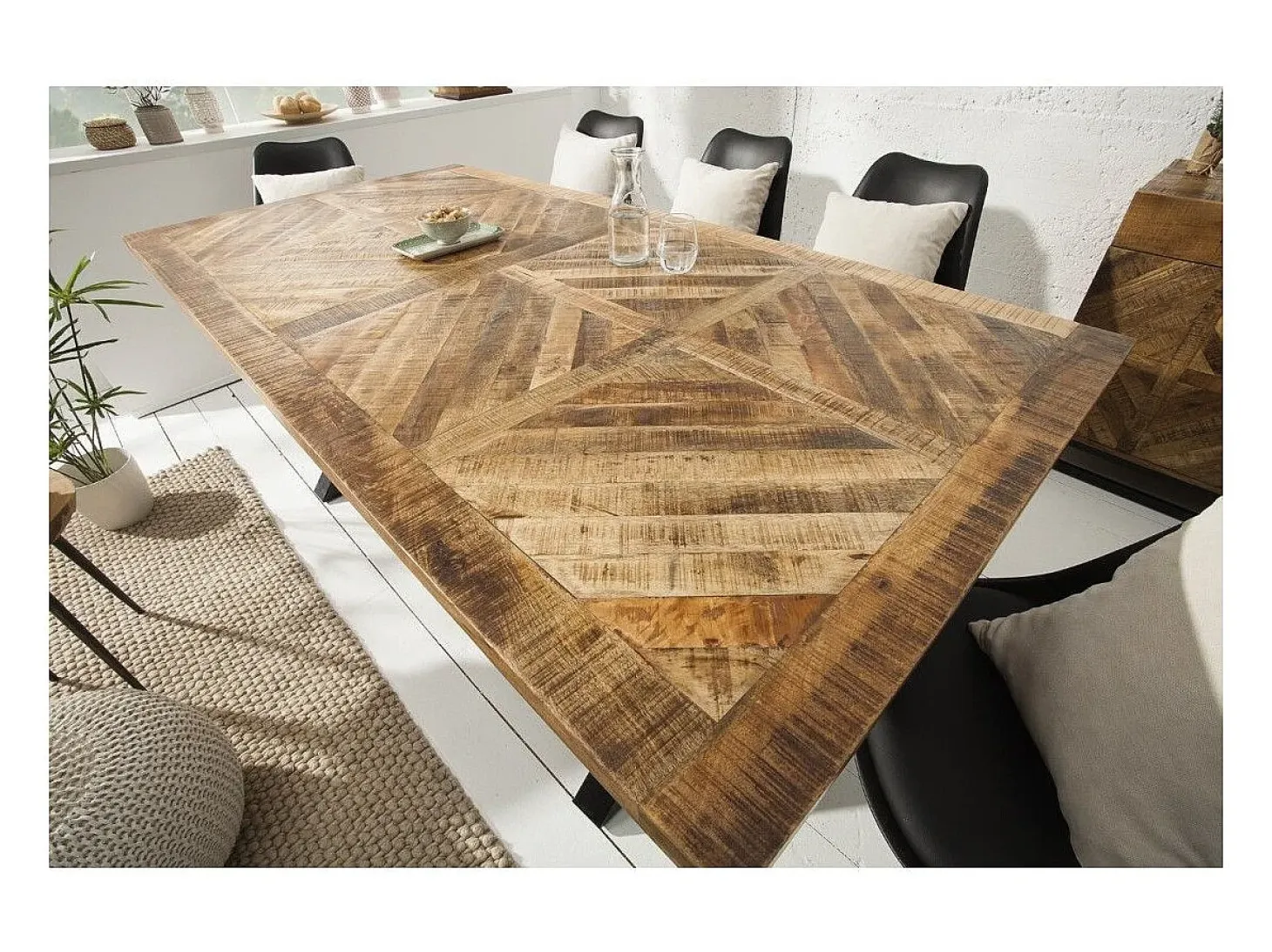 ZAREL 200 cm – Tablero de madera maciza de mango y metal negro